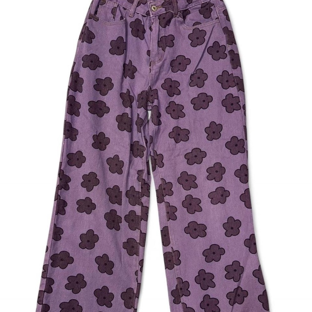 Purple Floral Patterned Pants